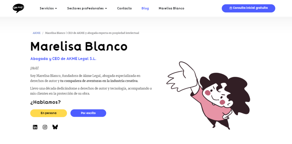 Página de marca personal de Marelisa Blanco en akme